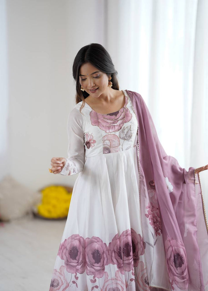 REAL MODELING PURE SOFT ORGANJA SILK FABRIC FULLY FLAIR KALI PATTERN AND CANVAS PATTA WITH DUPATTA SET, PENT READY TO WEAR