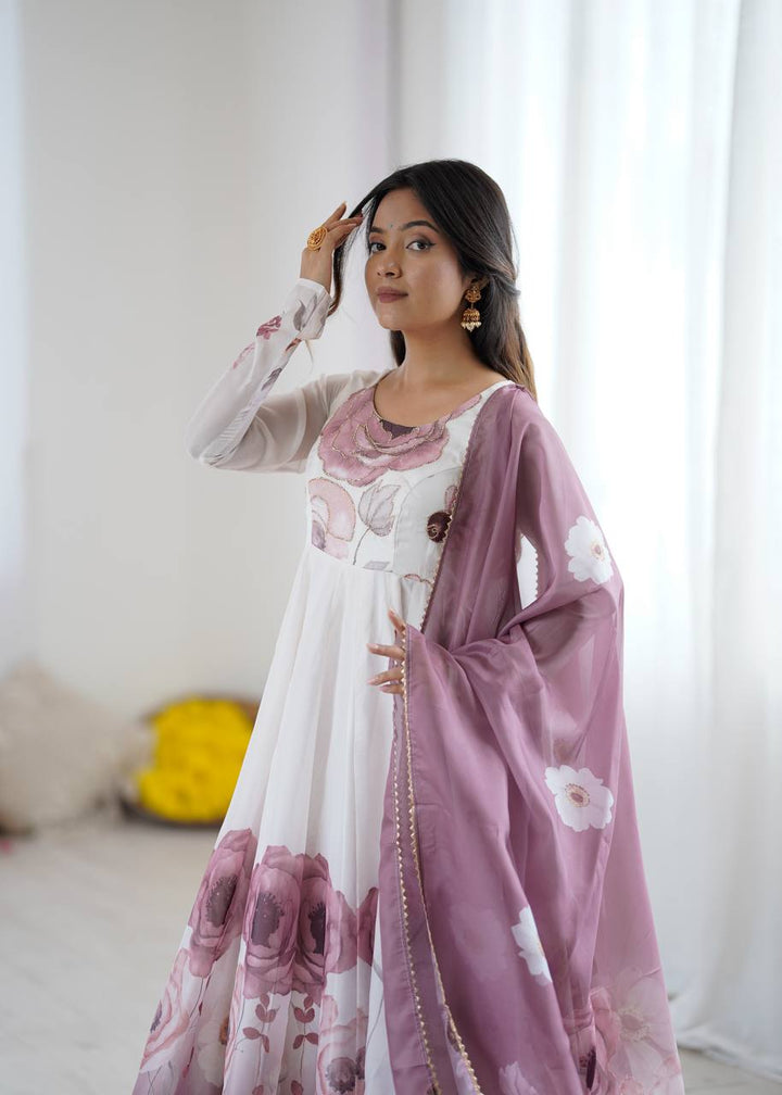 REAL MODELING PURE SOFT ORGANJA SILK FABRIC FULLY FLAIR KALI PATTERN AND CANVAS PATTA WITH DUPATTA SET, PENT READY TO WEAR