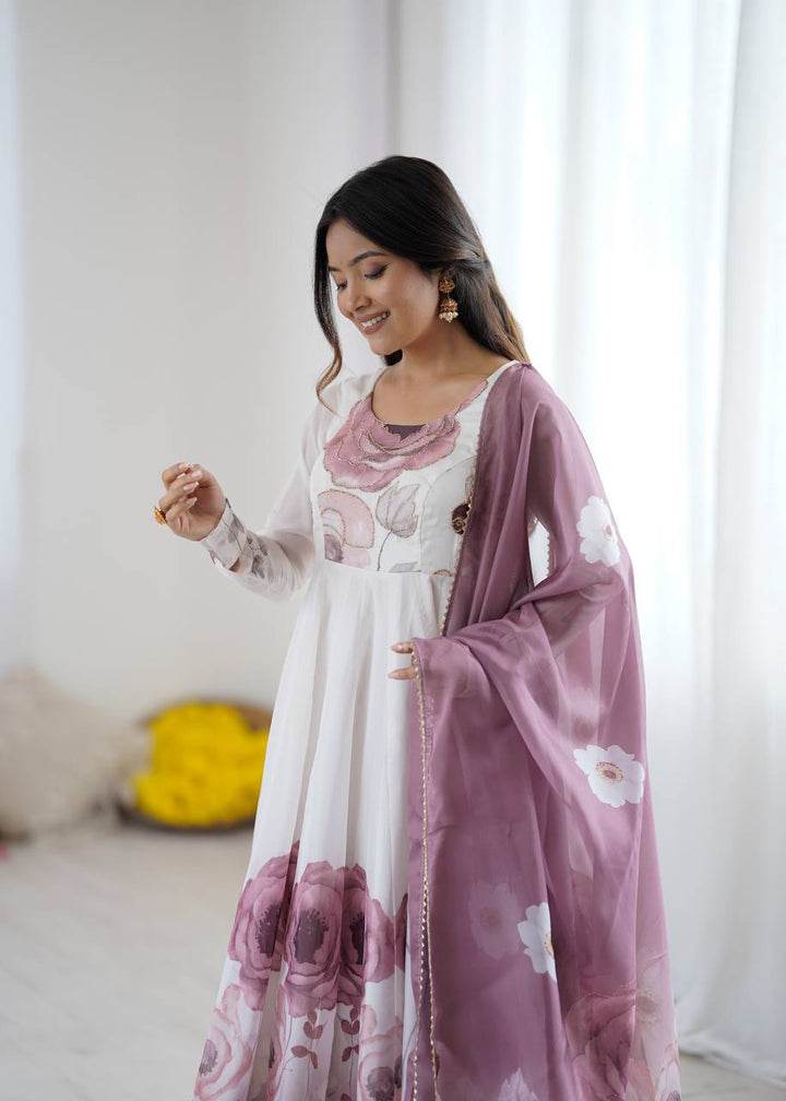 REAL MODELING PURE SOFT ORGANJA SILK FABRIC FULLY FLAIR KALI PATTERN AND CANVAS PATTA WITH DUPATTA SET, PENT READY TO WEAR