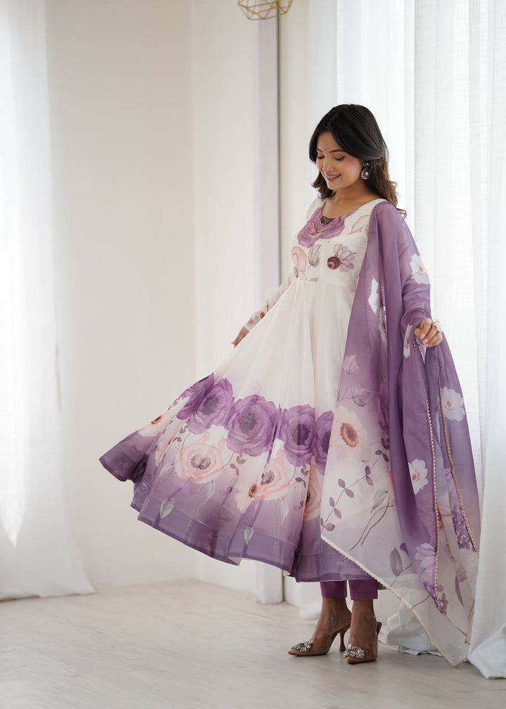 REAL MODELING PURE SOFT ORGANJA SILK FABRIC FULLY FLAIR KALI PATTERN AND CANVAS PATTA WITH DUPATTA SET, PENT READY TO WEAR