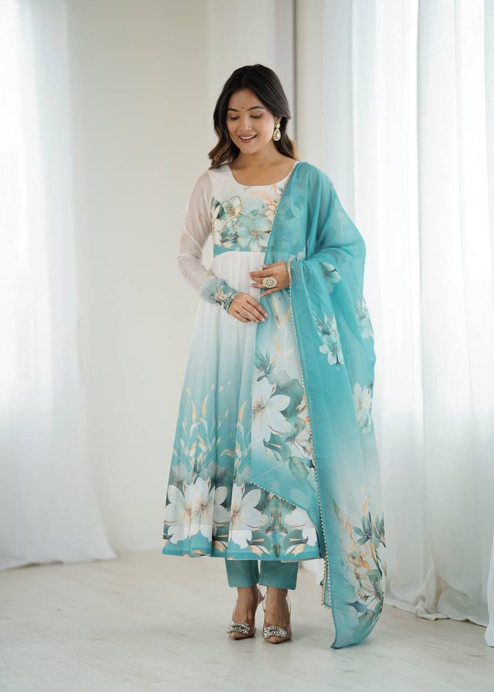REAL MODELING PURE SOFT ORGANJA SILK FABRIC FULLY FLAIR KALI PATTERN AND CANVAS PATTA WITH DUPATTA SET, PENT READY TO WEAR