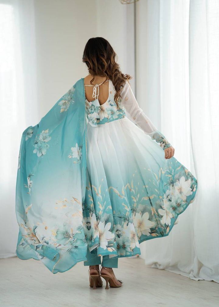 REAL MODELING PURE SOFT ORGANJA SILK FABRIC FULLY FLAIR KALI PATTERN AND CANVAS PATTA WITH DUPATTA SET, PENT READY TO WEAR