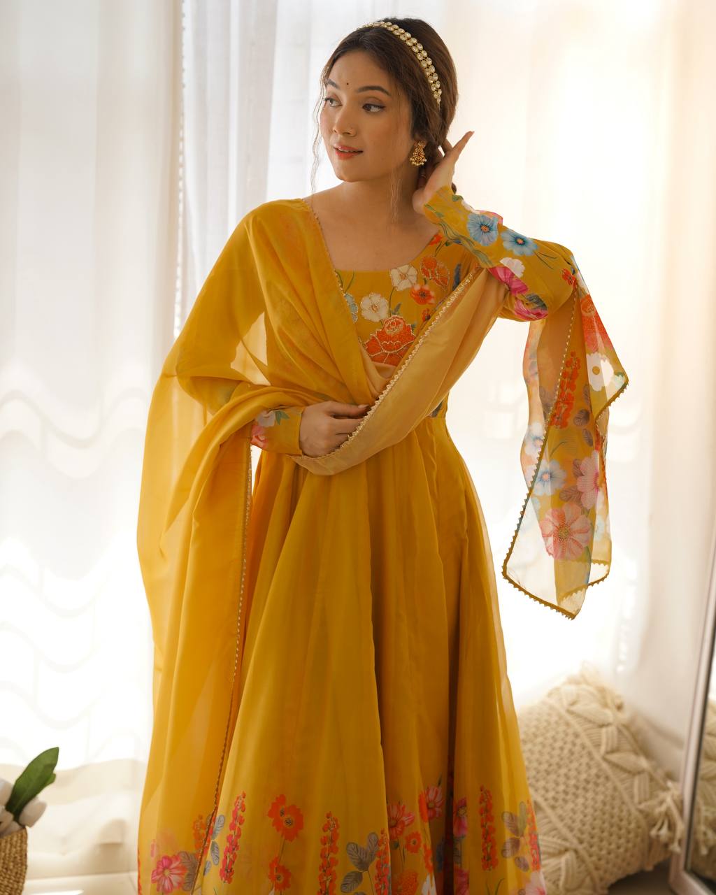 REAL MODELING PURE SOFT ORGANJA SILK FABRIC FULLY FLAIR KALI PATTERN AND CANVAS PATTA WITH DUPATTA SET, PENT READY TO WEAR
