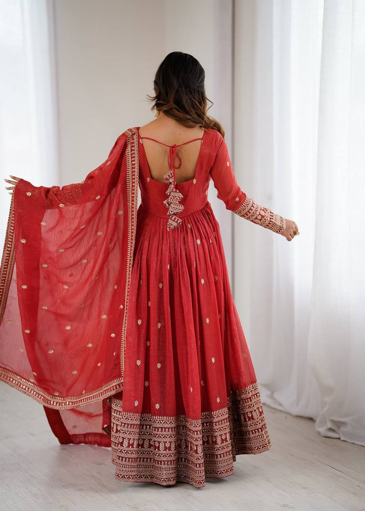 PRESENTING NEW HIGH PREMIUM QUALITY PURE CRUNCHY SILK FABRIC FULLY FLAIR  GOWN, WITH DUPATTA SET