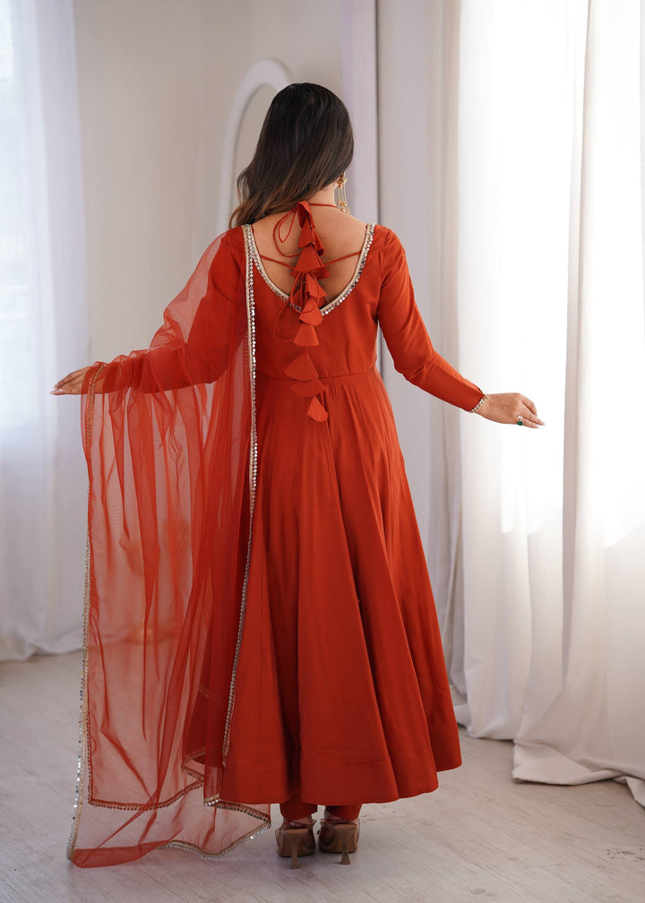 PURE ROMANSILK CHANDERI FABRIC FULLY FLARE ANARKALI, WITH DUPATTA SET, PENT READY TO WEAR