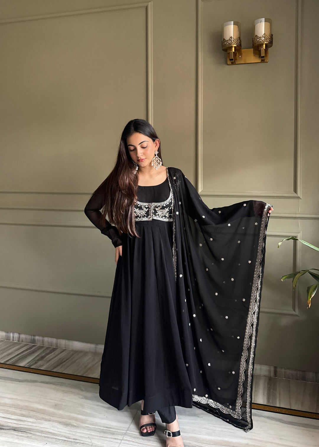 PREMIUM QUALITY PURE FOX GEORGETTE FABRIC FULLY FLARE ANARKALI WITH KOTI, DUPATTA SET, PENT READY TO WEAR