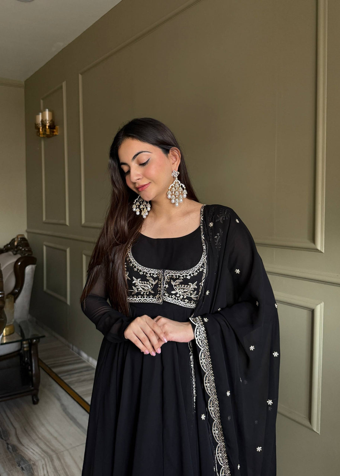 PREMIUM QUALITY PURE FOX GEORGETTE FABRIC FULLY FLARE ANARKALI WITH KOTI, DUPATTA SET, PENT READY TO WEAR
