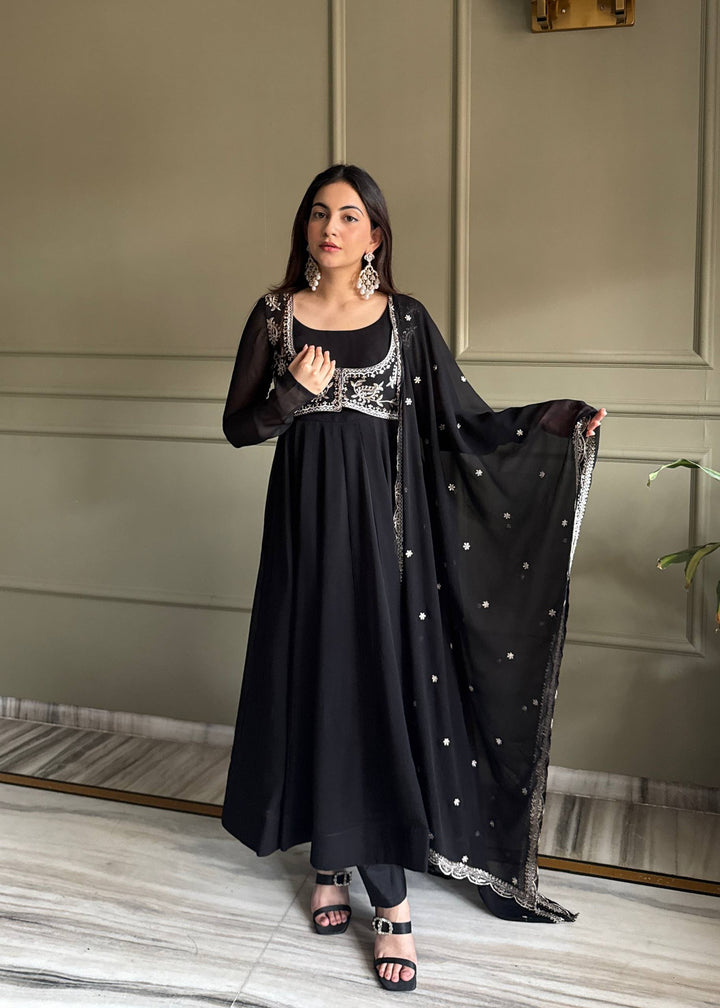 PREMIUM QUALITY PURE FOX GEORGETTE FABRIC FULLY FLARE ANARKALI WITH KOTI, DUPATTA SET, PENT READY TO WEAR
